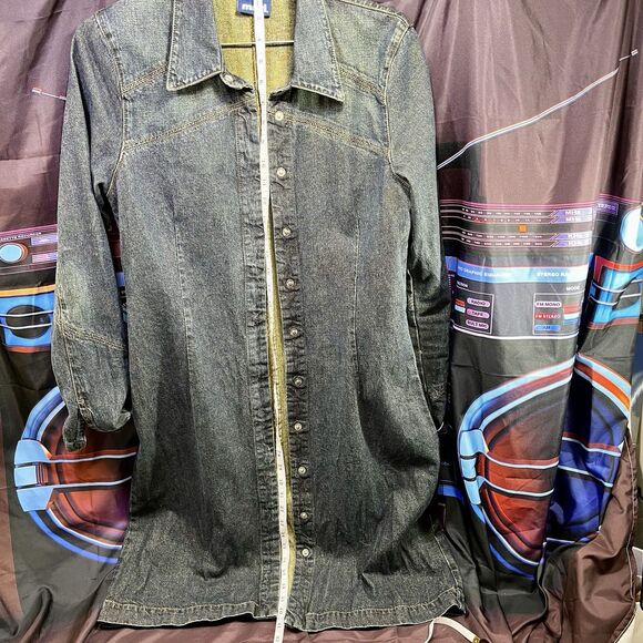 MAVI Gwenyth Y2K Full Front Snap Retro Distressed Denim Dress/Duster Women's M - Picture 10 of 15
